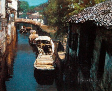 中国 Painting - 水の町の停泊山水中国の風景
